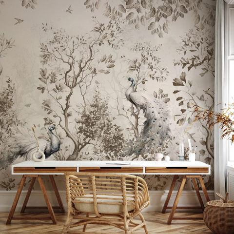 Deco Salon Papier Peint Vintage Retro Peacock | Le Petit Intissé