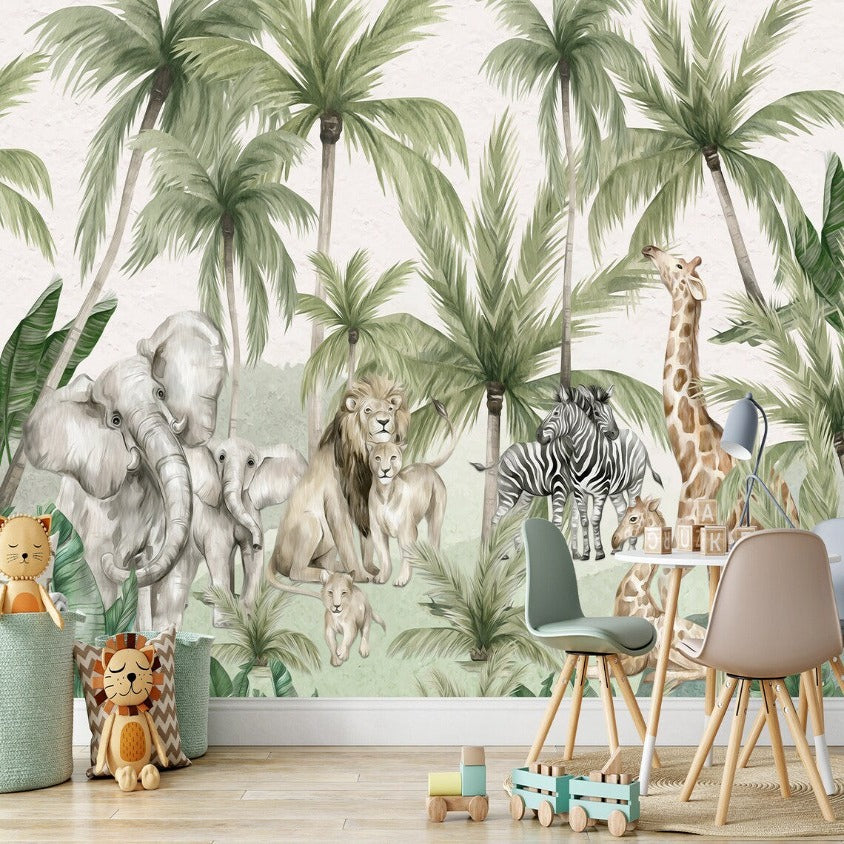 Papier peint panoramique enfant jungle et animaux – Savana – e-papier-peint .com