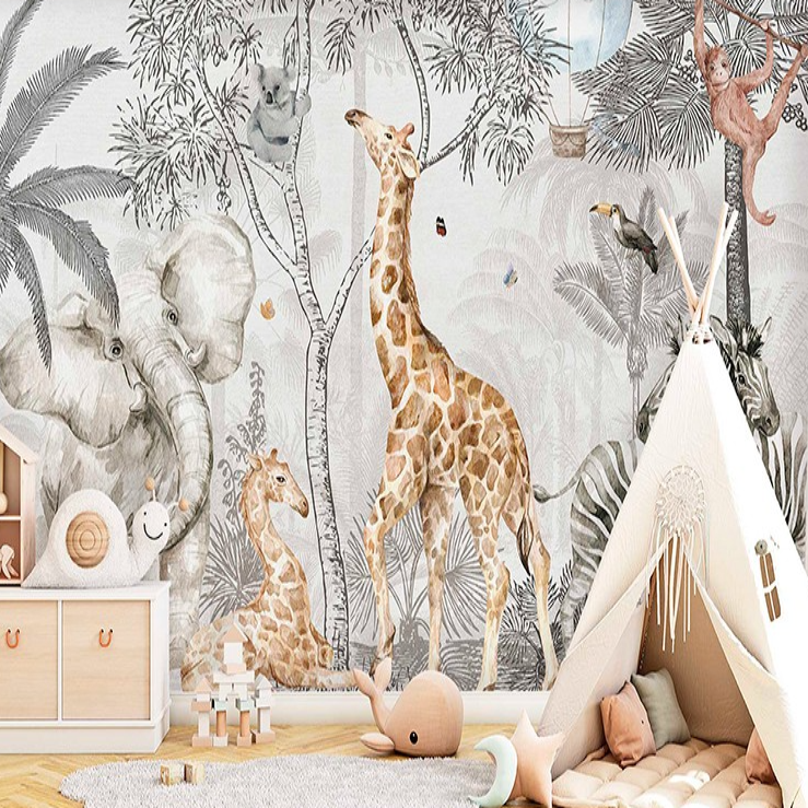 Papier peint chambre enfant Girafe dans la Savane