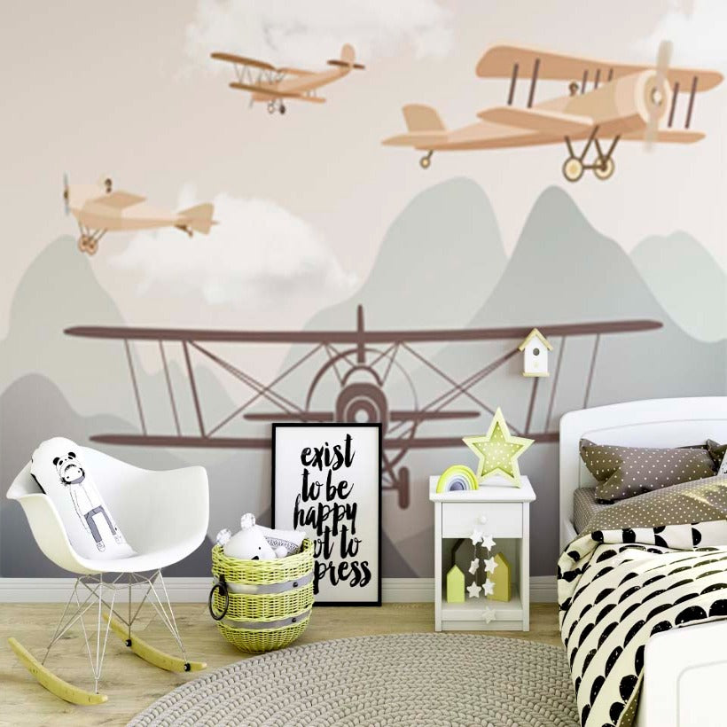 Papier peint chambre enfant  Plans d'avion – LePapierPeint
