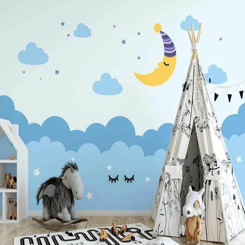 Papier Peint Bleu avec Nuage | Le Petit Intissé