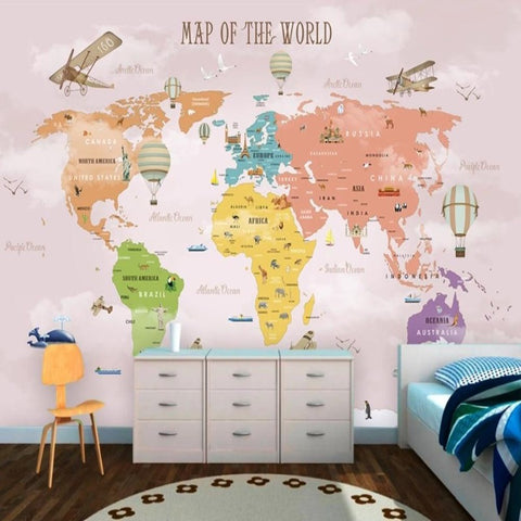 Papier Peint Carte du Monde Vieux Rose | Le Petit Intissé