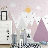 Papier Peint Fille Classique <br/> Rose Montagne et Soleil