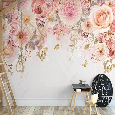 Papier Peint Panoramiques Fleurs Roses | Le Petit Intissé