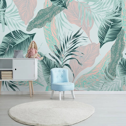 Papier Peint Jungle Vert et Rose | Le Petit Intissé