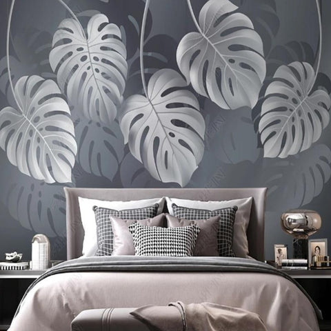 Papier Peint Feuillage Tropical Noir et Blanc | Le Petit Intissé