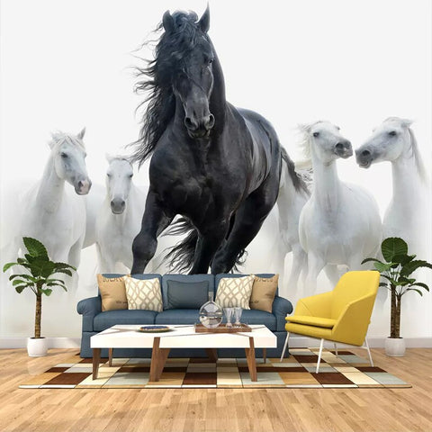 Papier Peint Chevaux Noir et Blanc | Le Petit Intissé