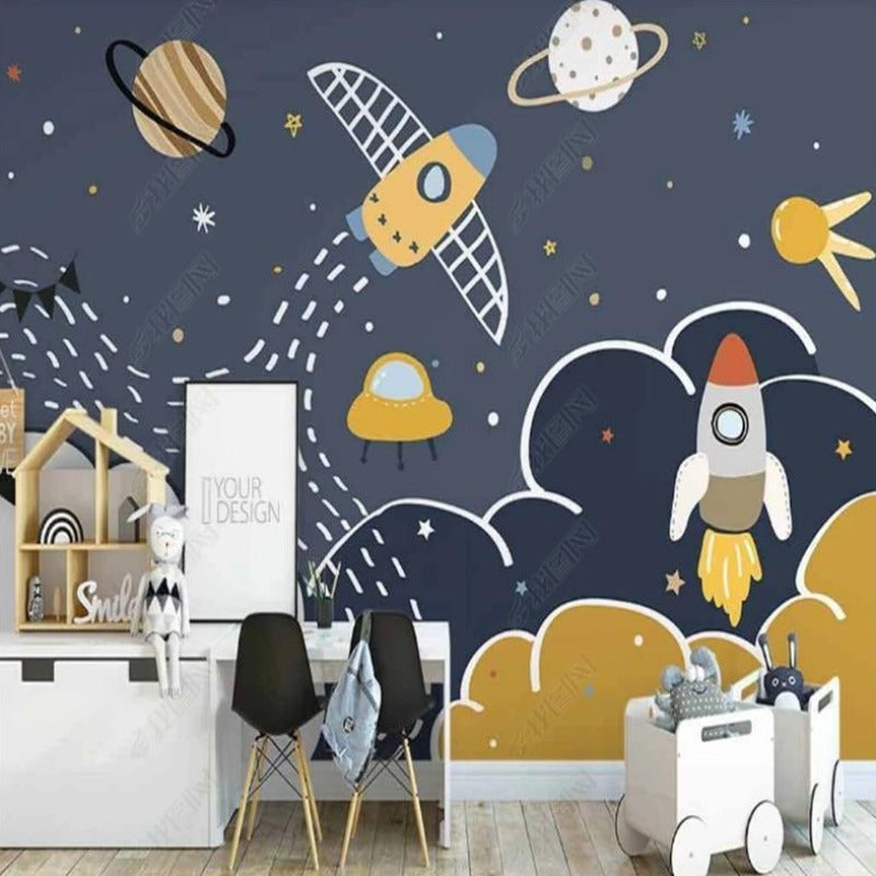 Papier peint enfant fusée espace spatiale