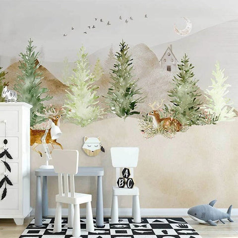 Papier Peint Panoramique Forêt Aquarelle | Le Petit Intissé