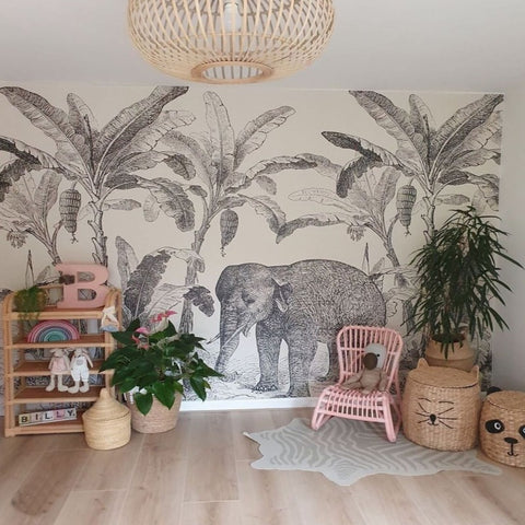 Tapisserie Eléphant Noir et Blanc | Le Petit Intissé