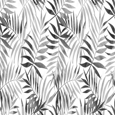 Papier Peint Tropical <br/> Feuille Noir et Blanc