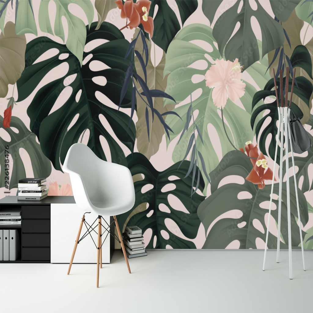 NEWROOM Papier Peint Noir Palmiers Intissé - Tropical Anthracite Argent Feuilles Jungle Floral