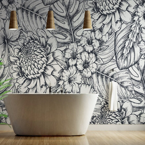 Papier Peint Fleur Noir et et Blanc | Le Petit Intissé