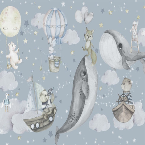 Papier Peint Animaux <br/> Nuage Bleu Marin Mignon