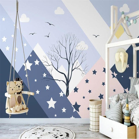 Papier Peint Bleu avec Etoile | Le Petit Intissé