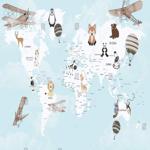 Papier Peint Carte du Monde <br/> Planisphère du Monde Animaux