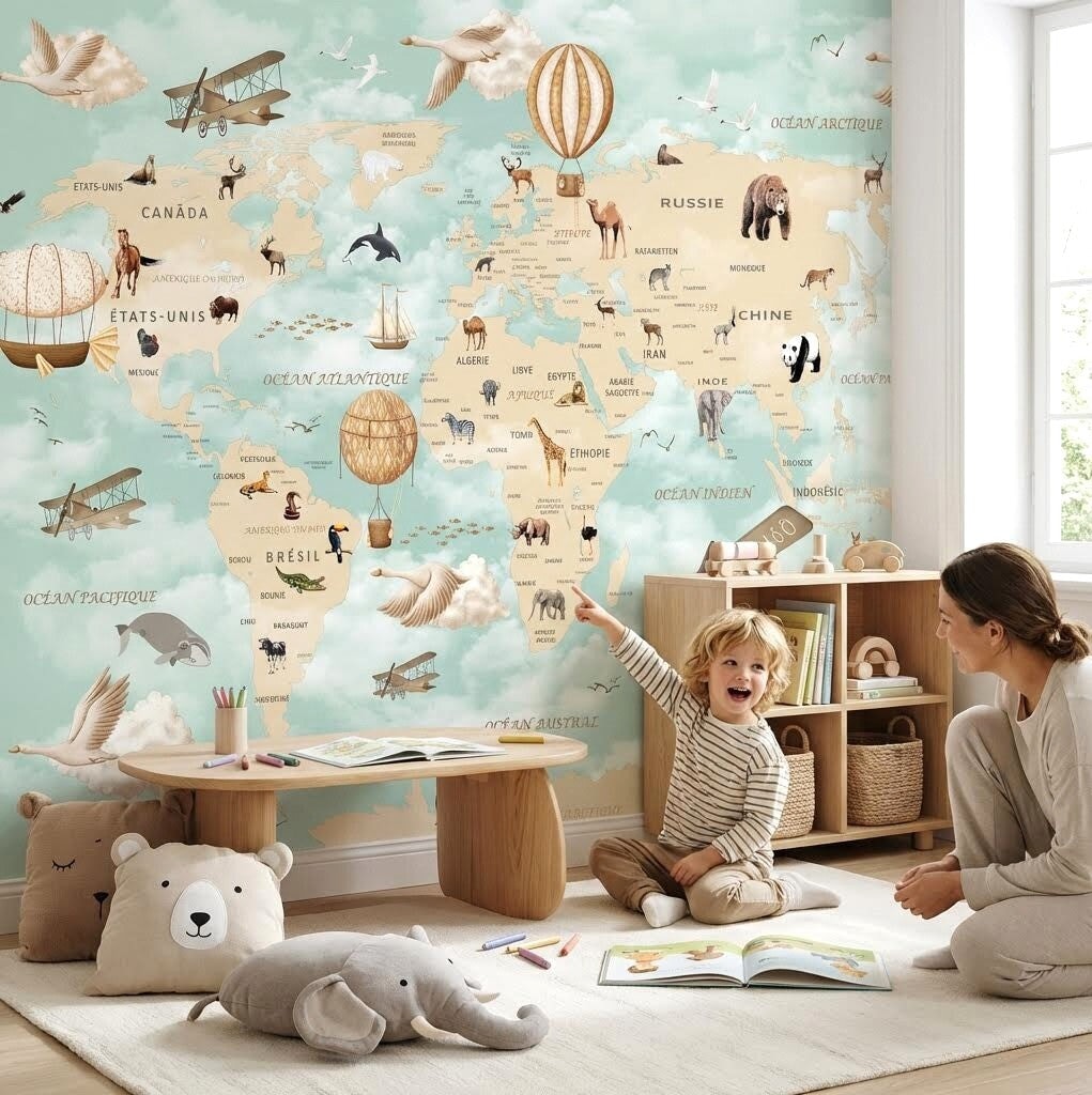 Papier Peint Carte du Monde Français | Le Petit Intissé