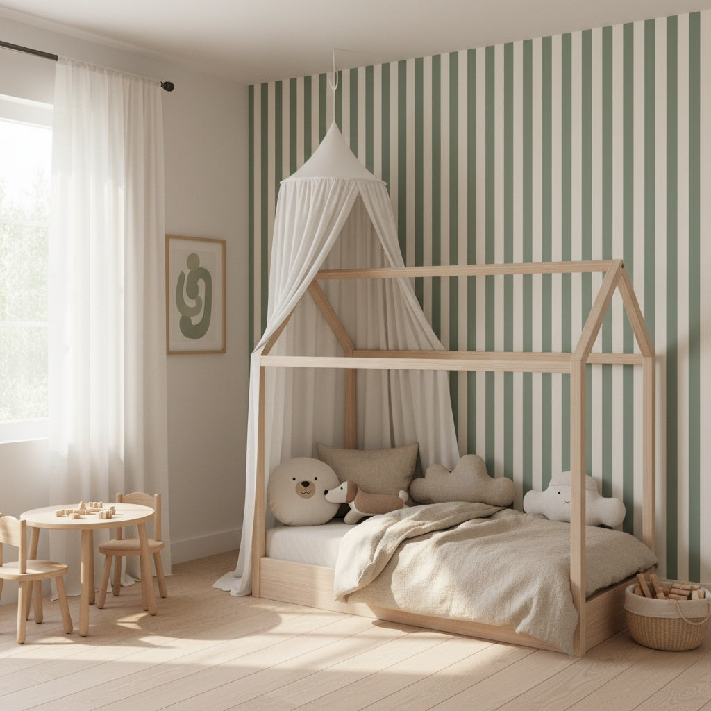 Papier Peint Rayure Vert Sauge | Le Petit Intissé