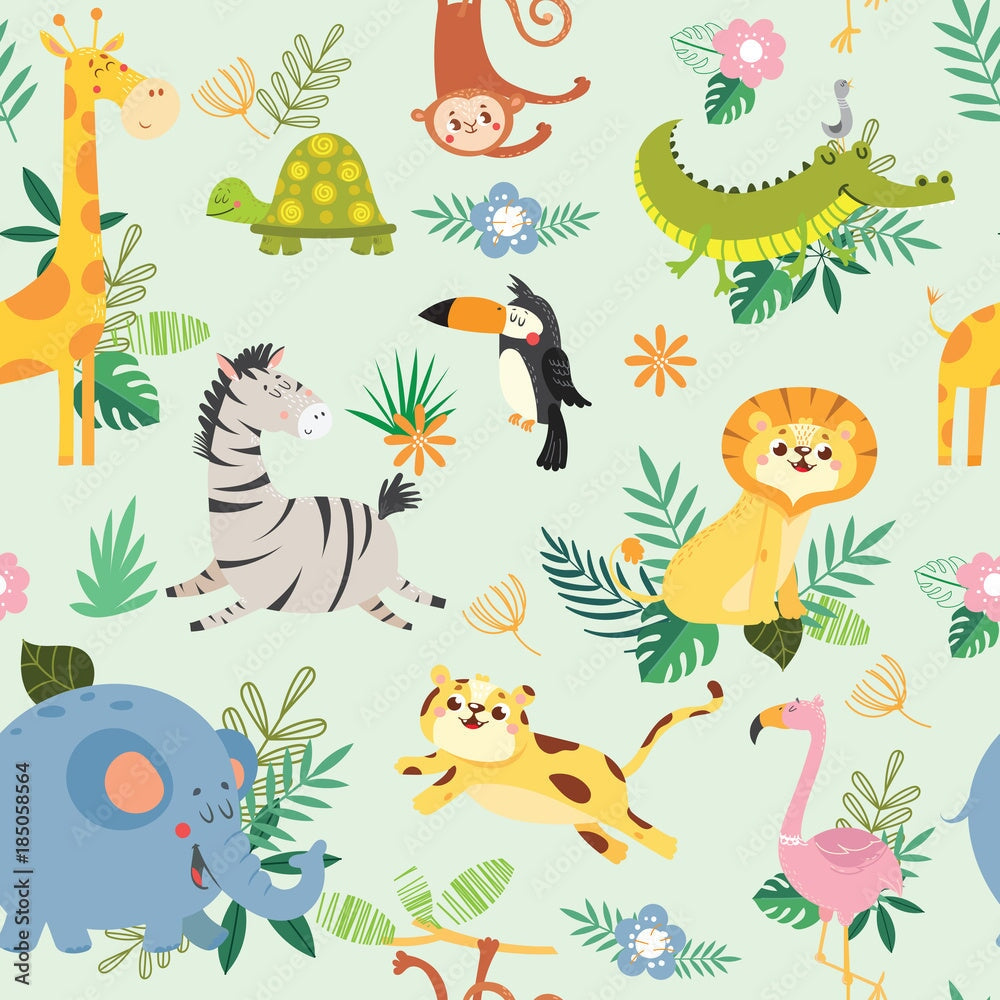 Papier Peint Animaux <br/> Jungle Motif Coloré