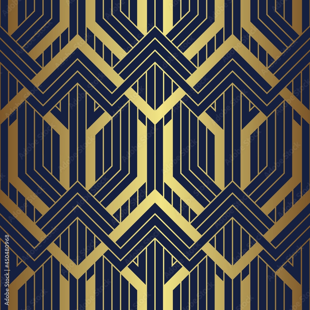 Papier Peint Art Deco Bleu Or | Le Petit Intissé