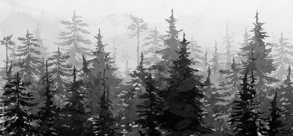 Papier Peint Panoramique Foret Noir Et Blanc