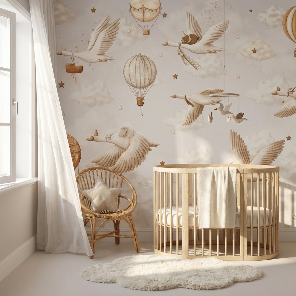 Papier Peint Oiseaux <br/> Oies et Montgolfières