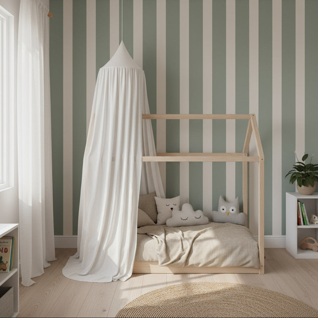 Papier Peint Rayure Vert Sauge | Le Petit Intissé
