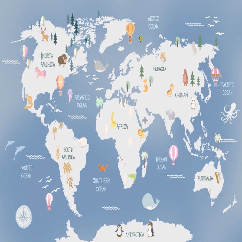 Papier Peint Carte du Monde <br/> Mappemonde sur Mesure