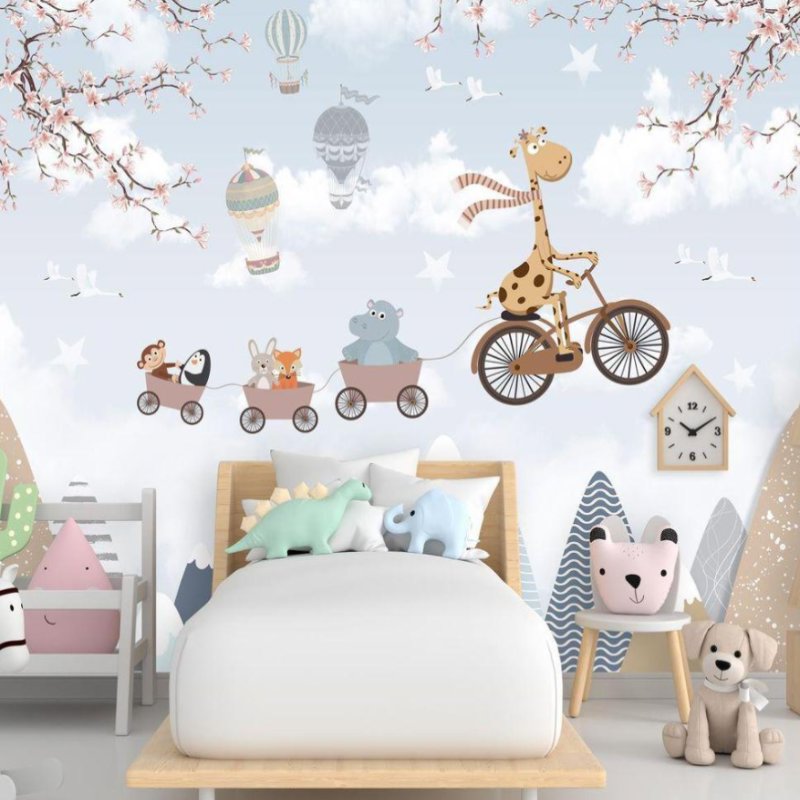 Papier Peint Animaux <br/> Girafe et Montagne Graphique