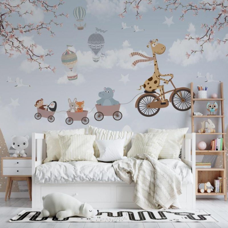 Papier Peint Animaux <br/> Girafe et Montagne Graphique