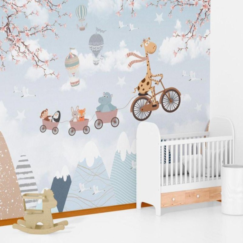 Papier Peint Animaux <br/> Girafe et Montagne Graphique