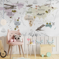 Thumbnail for Papier Peint Carte du Monde <br/> Avion, Montagne et Animaux