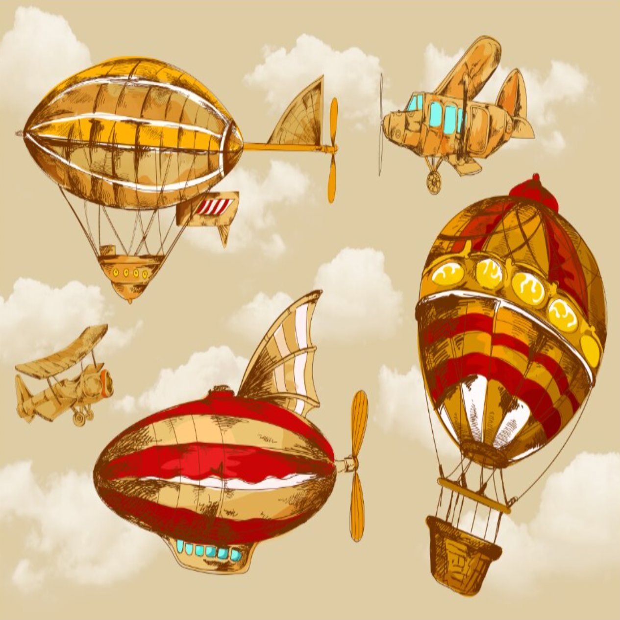 Papier Peint Avion <br/> Vintage Montgolfière