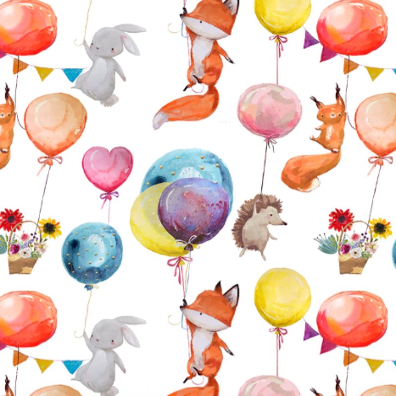 Papier Peint Animaux <br/> Renard, Lapin et Ballons