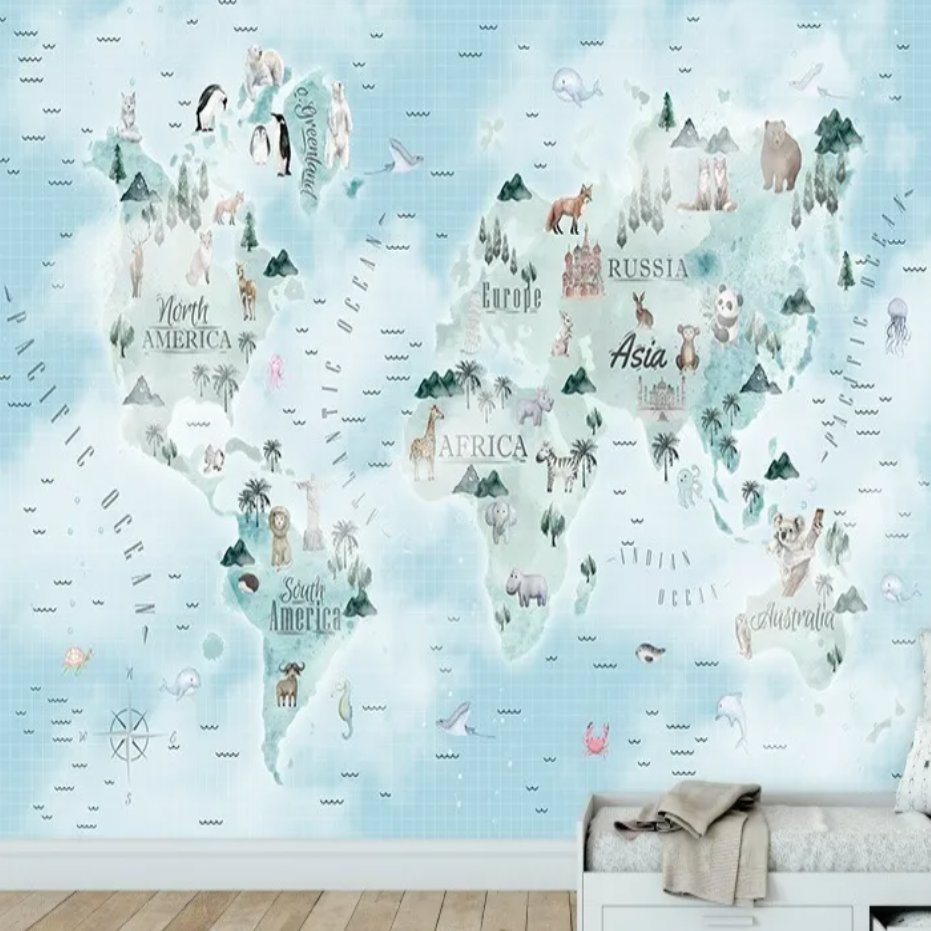 Papier Peint Carte du Monde <br/> Map Aquarelle