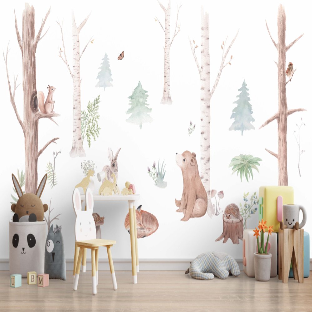 Papier Peint Animaux <br/> Ours et Arbre Blanc