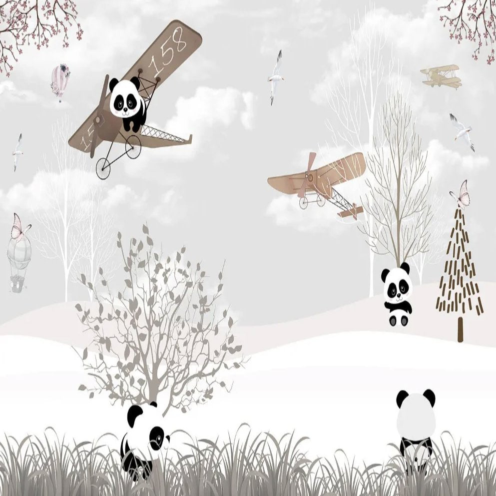 Papier Peint Animaux <br/> Panda Gris et Planeur