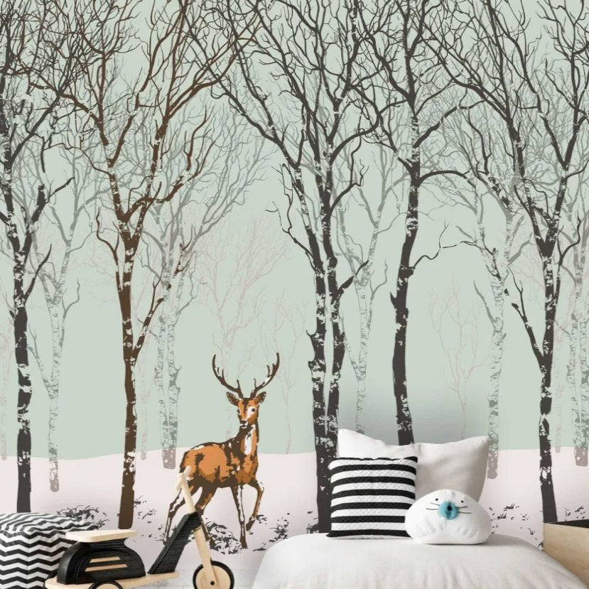 Papier Peint Animaux <br/> Panoramique Cerf et Vert