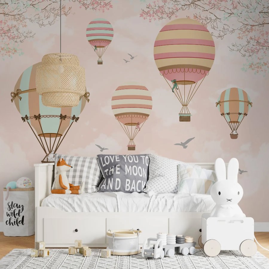 Papier Peint Fille Classique <br/> Montgolfière Panoramique Enfant