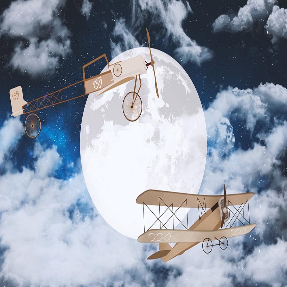 Papier Peint Avion <br/> Vol Pleine Lune