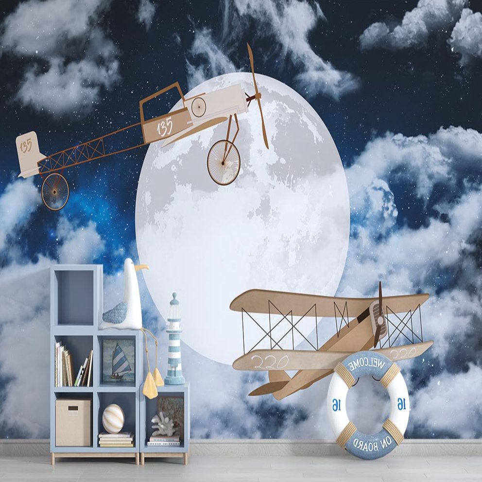 Papier Peint Avion <br/> Vol Pleine Lune