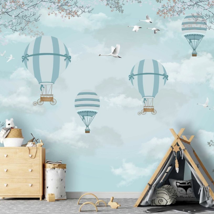 Papier Peint Garçon Classique <br/> Ballon Bleu dans le Ciel