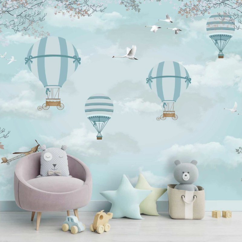 Papier Peint Garçon Classique <br/> Ballon Bleu dans le Ciel
