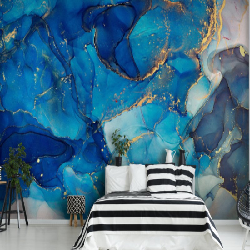 Papier Peint Marbre <br/> Bleu Eau