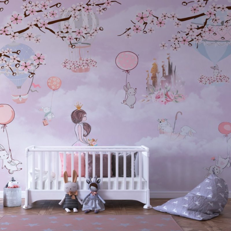 Papier Peint Princesse <br/> Ciel Fleuri et Château