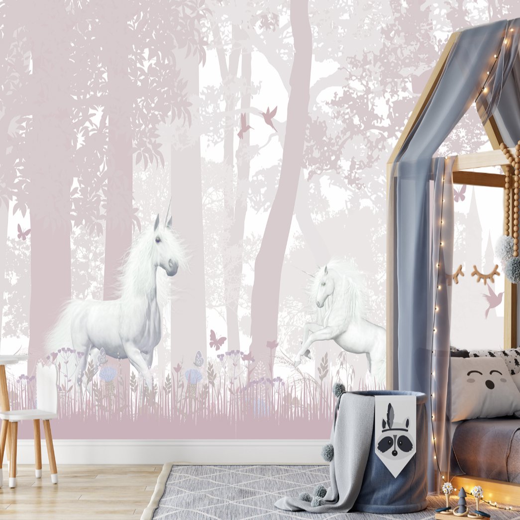 Papier Peint Licorne <br/> Ballade Forêt Rose
