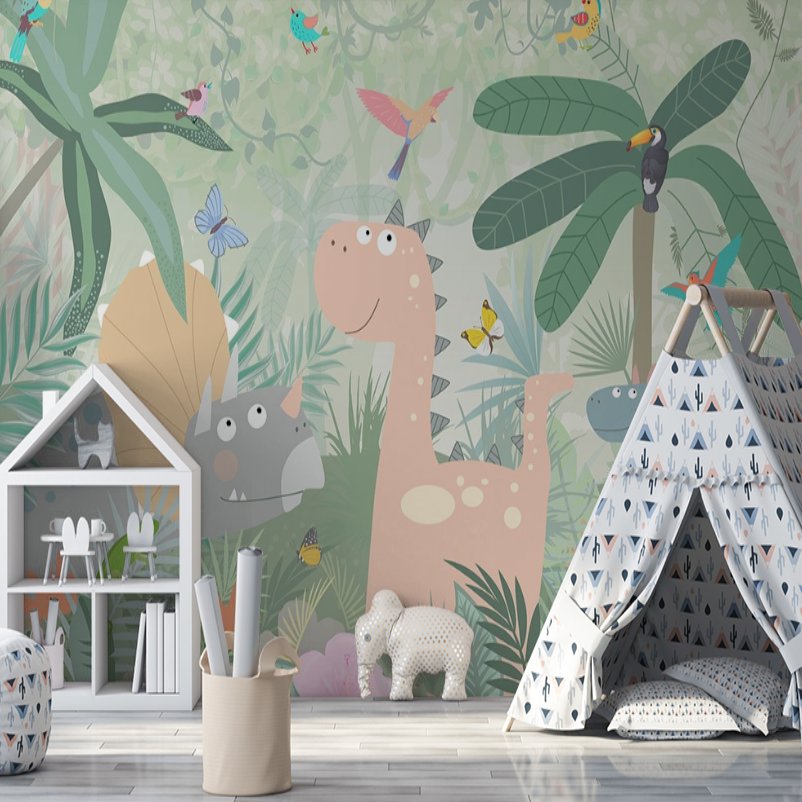 Papier Peint Dinosaure <br/> Thème Tropical et Enfantin