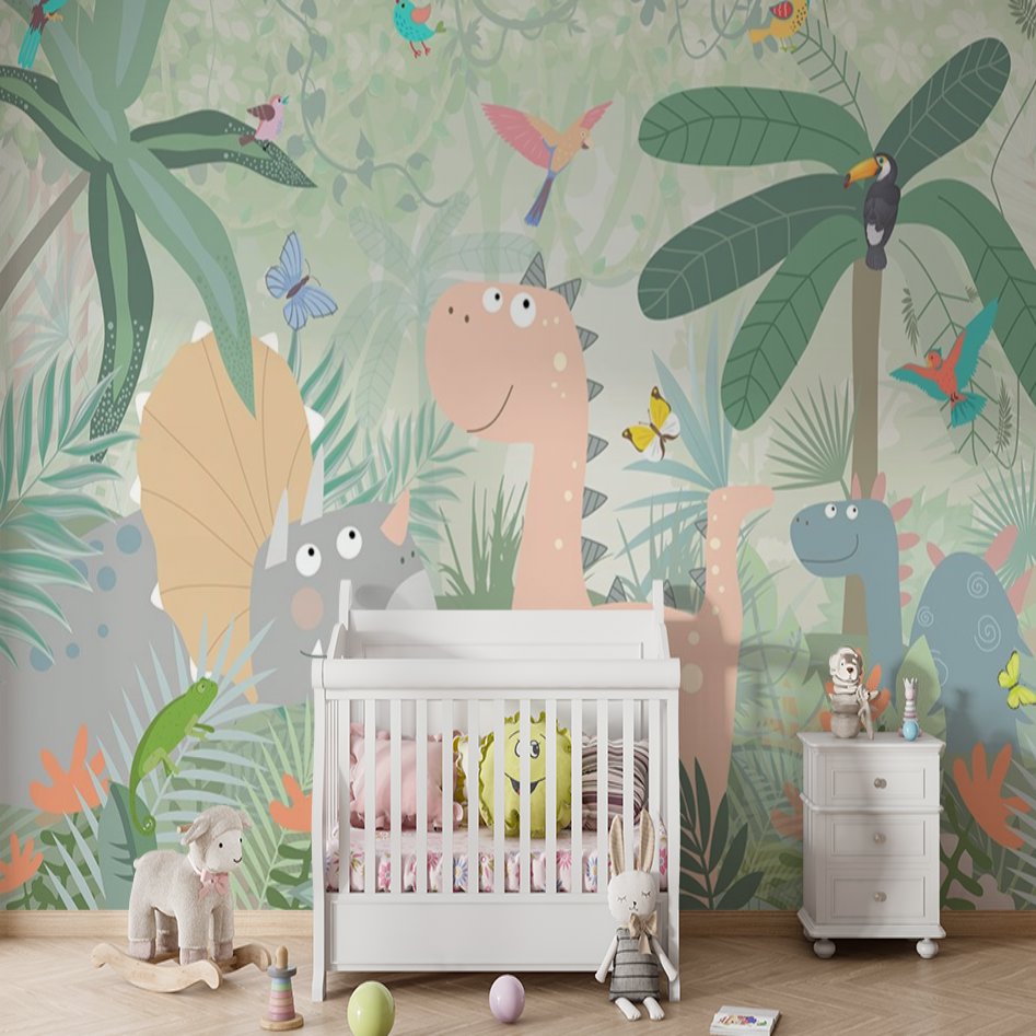 Papier Peint Dinosaure <br/> Thème Tropical et Enfantin