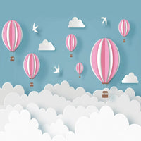 Thumbnail for Papier Peint Fille Classique <br/> Montgolfière Rose Fond Bleu