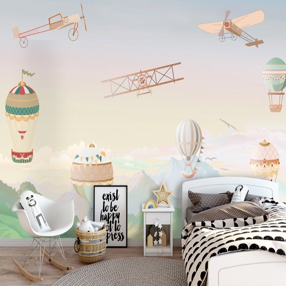 Papier Peint Avion <br/> Planeur et Paysage Montagneux